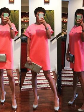 Cynthia Rowley Coral Pink Embellished Tee Dress